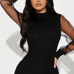 Elegant Black Dress with Sheer Sleeves